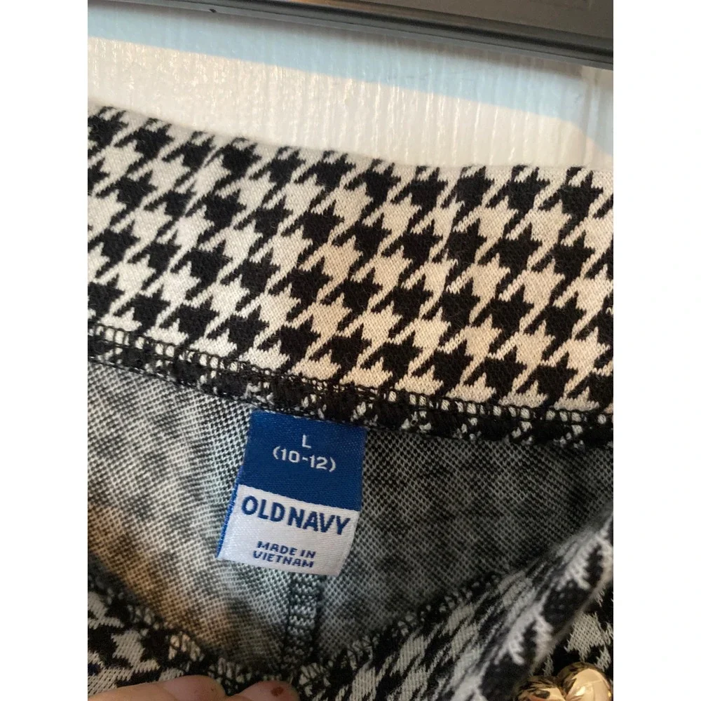 Old Navy Girls Houndstooth Wide Leg Pants Black White Gold Heart Buttons L 10-12